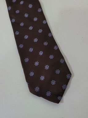 Valentino Brown Tie with Blue Medallion Pattern